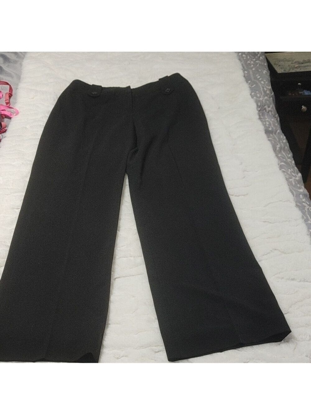 Larry Levine Stretch Wide Leg Dress Pant Black sz8 High Rise no pocket